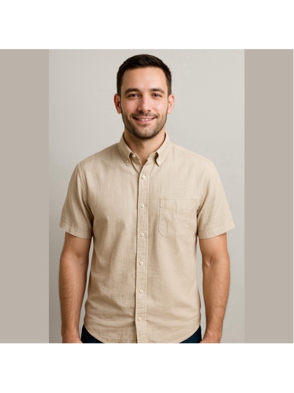 Men's Ezekiel Beige Casual Button Down Shirt XL